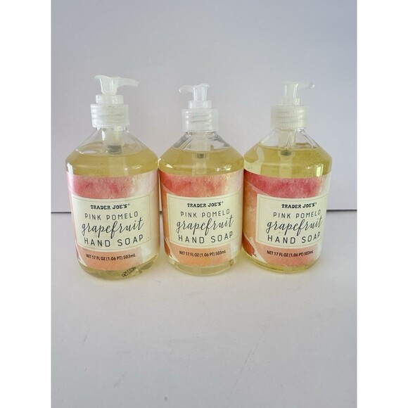 Trader Joe's Pink Pomelo Grapefruit Hand Soap 17fl oz NEW Pack of 3 Wash Germs - Picture 1 of 3